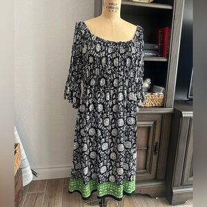 Max Edition Black and White Floral Dress with Green Accents